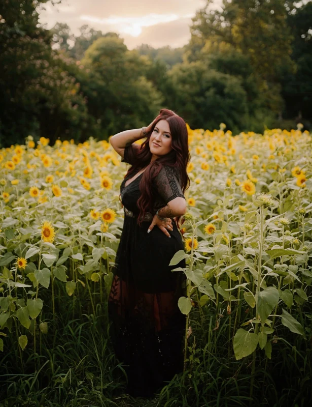 Meet Olivia Gibson, who is posing in a field of sunflowers. She is owner of Luxe 405 Hair Studio & Luxe Serenity Studio in Asheboro, NC.